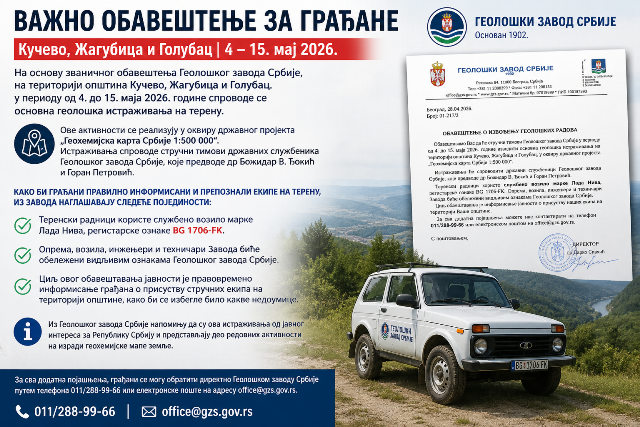 Read more about the article ГЕОЛОШКИ ЗАВОД СРБИЈЕ НА ТЕРЕНУ: ПОЧЕЛА ОСНОВНА ГЕОЛОШКА ИСТРАЖИВАЊА У ОПШТИНИ КУЧЕВО