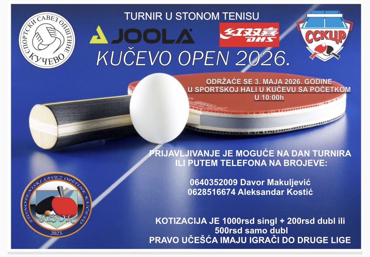 Read more about the article Кучево ОПЕН 2026 – Стонотениски спектакл у спортској хали