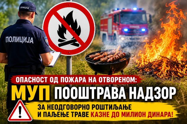 Read more about the article ОПАСНОСТ ОД ПОЖАРА НА ОТВОРЕНОМ: МУП пооштрава надзор, за неодговорно роштиљање и паљење траве казне до милион динара!